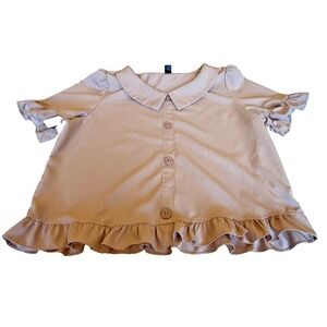 Shein Women's Ruffled Button Down Short Sleeve Blouse Brown Size Large‎